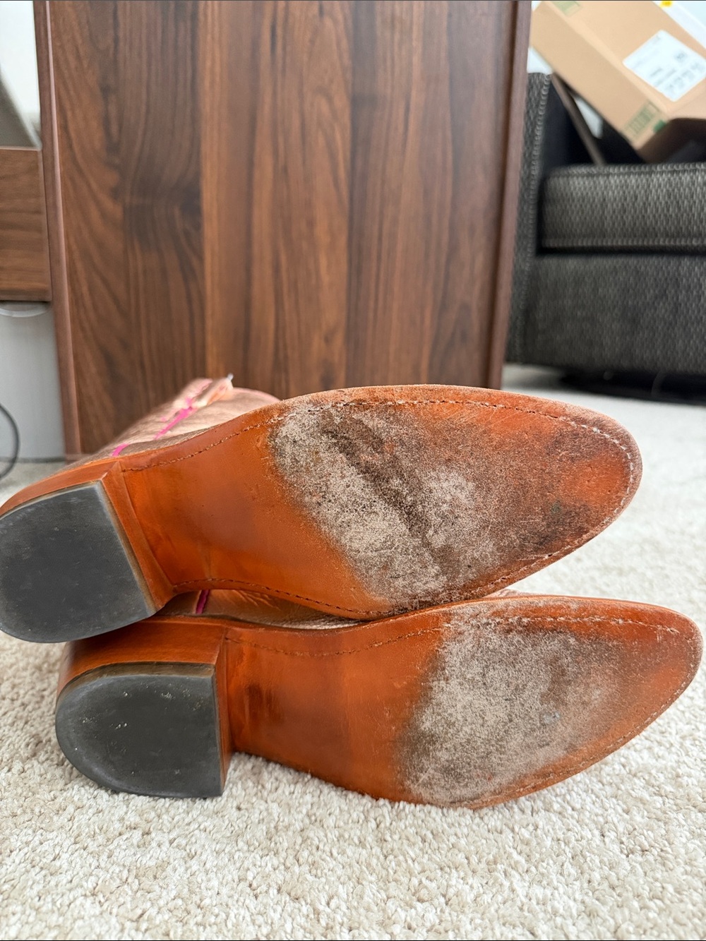 Lucchese Metallic Rose Gold Gabby Booties with Pink Stitching - Picture 7 of 7
